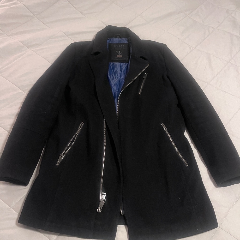 Guess Black Pea Coat with Silver Zippers